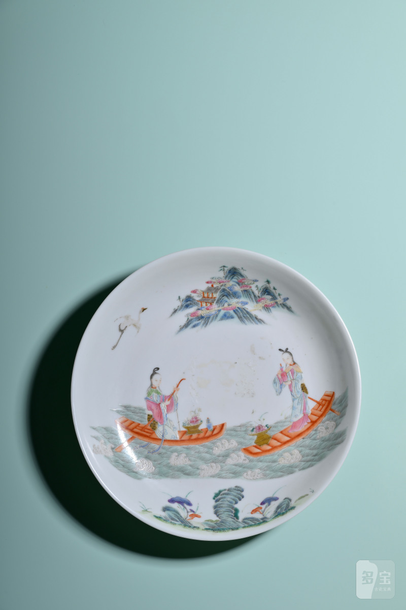 清道光 粉彩麻姑献寿盘成对 - 图3